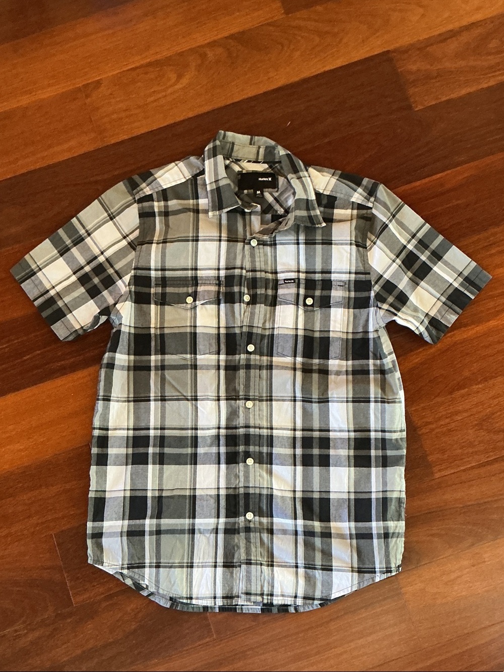 Hurley Men's Short-Sleeve Plaid Button-Down Shirt - Light Blue & Gray